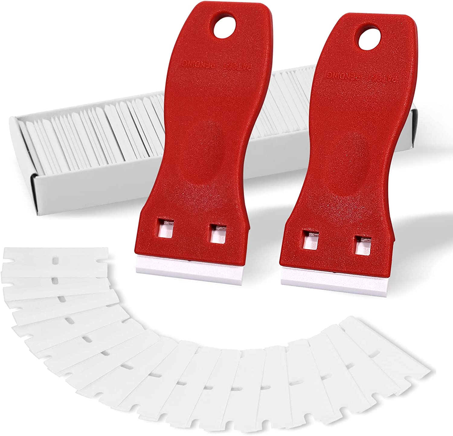2PCS Plastic Razor Blade Scraper Tool and 100PCS Plastic Blades for Gasket  Remover, Sticker Remover, Labels Decal and Adhesive Remover for Windows and